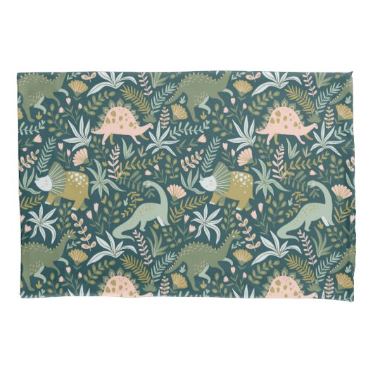 緑の恐竜のパターン 枕カバー (正面左)