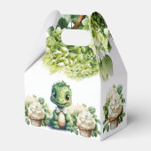 緑の恐竜のフローラ男女兼用の赤ちゃんシャワー フェイバーボックス (裏面サイド)