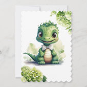 緑の恐竜のフローラ男女兼用の赤ちゃんシャワー 招待状 (裏面)