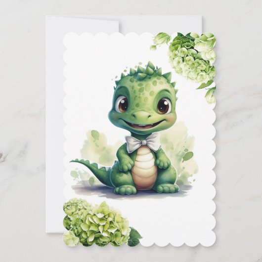緑の恐竜のフローラ男女兼用の赤ちゃんシャワー 招待状 (裏面)