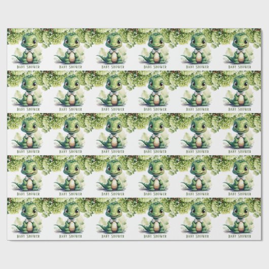 緑の恐竜のフローラ赤ちゃんシャワー ラッピングペーパー (フラット)