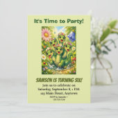 緑の恐竜の子供の誕生日パーティー招待状 招待状 (スタンド正面)