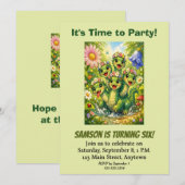 緑の恐竜の子供の誕生日パーティー招待状 招待状 (正面/裏面)