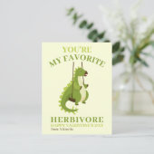 緑の恐竜の子供スクールバレンタイン少年の女の子 シーズンポストカード (スタンド正面)