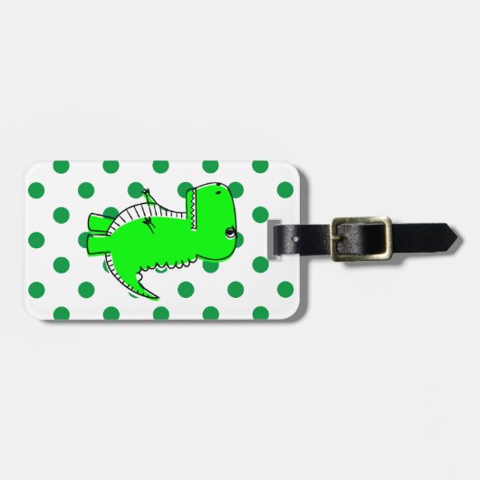 緑の恐竜の緑の水玉模様ラゲージタグ ラゲッジタグ (正面横)