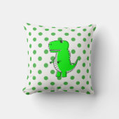 緑の恐竜の緑の水玉模様 クッション (正面)
