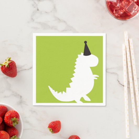 緑の恐竜の誕生日テーマ男の子のシャワー スタンダードカクテルナプキン (インサイチュ)