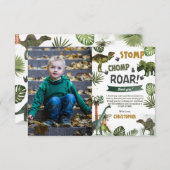 緑の恐竜の誕生日パーティストンプチョンプロア サンキューカード (正面/裏面)