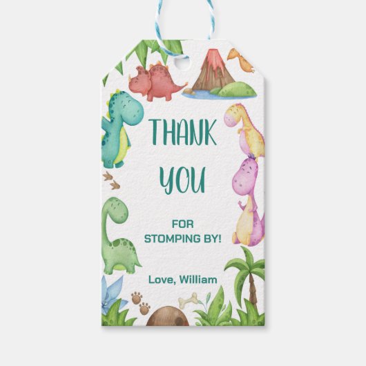 緑の恐竜の誕生日メッセージカード ギフトタグ (正面)