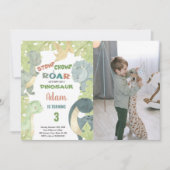 緑の恐竜の誕生日招待状と写真 招待状 (正面)