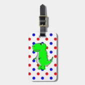 緑の恐竜の赤い青の水玉模様ラゲージタグ ラゲッジタグ (正面縦)