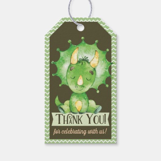 緑の恐竜の赤ちゃんシャワーありがとうギフトラベル ギフトタグ (正面)