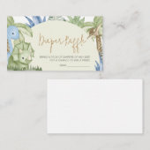 緑の恐竜の赤ちゃんシャワーおむつラッフル エンクロージャーカード (正面/裏面)