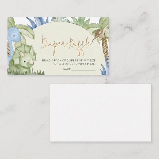 緑の恐竜の赤ちゃんシャワーおむつラッフル エンクロージャーカード (正面/裏面)