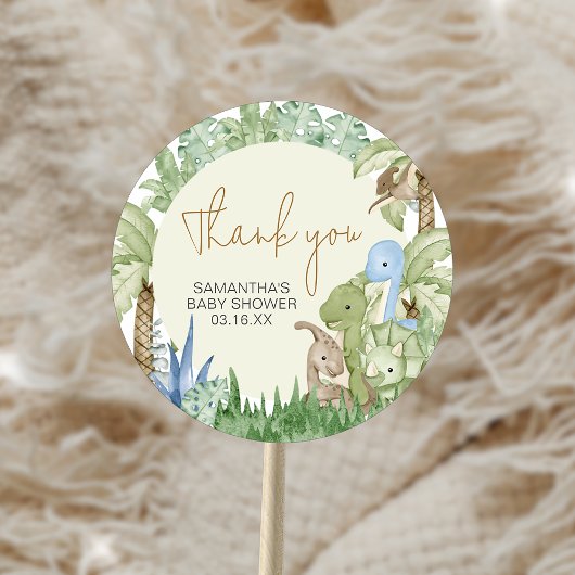 緑の恐竜の赤ちゃんシャワー ラウンドシール