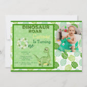 緑の恐竜の追加フォトボーイ1st誕生日パーティー 招待状 (正面)