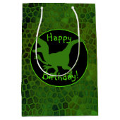 緑の恐竜の隠れハッピーバースデー! ミディアムペーパーバッグ (正面)