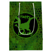 緑の恐竜の隠れハッピーバースデー! ミディアムペーパーバッグ (裏面)