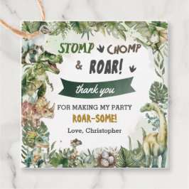 緑の恐竜ジュラシック男の子の誕生日パーティー フェイバータグ