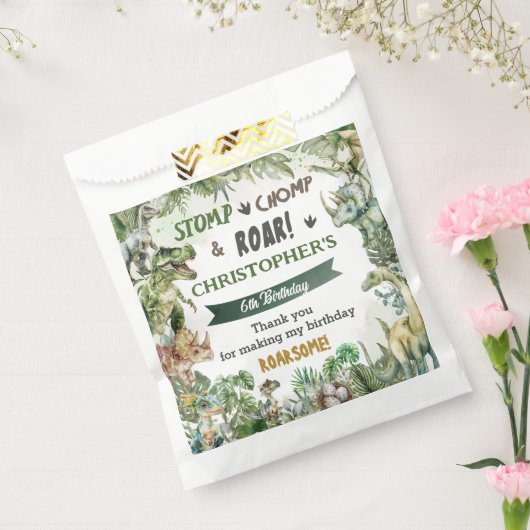 緑の恐竜ジュラシック男の子の誕生日パーティー フェイバーバッグ (封をした状態)