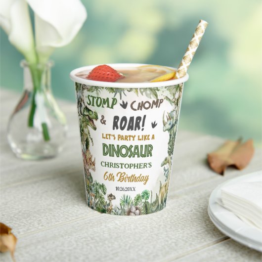 緑の恐竜ジュラシック男の子の誕生日パーティー 紙コップ (インサイチュ)