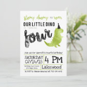 緑の恐竜スタンプ＆チャンプ 4歳の誕生日 招待状 (スタンド正面)