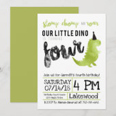 緑の恐竜スタンプ＆チャンプ 4歳の誕生日 招待状 (正面/裏面)
