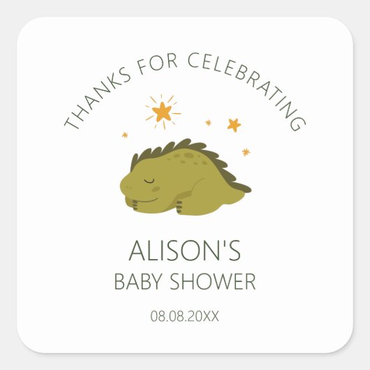 緑の恐竜トゥインクルスターズ男女兼用ベビー スクエアシール (正面)