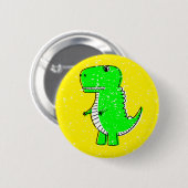 緑の恐竜動揺してスケッチ黄 缶バッジ (正面&裏面)