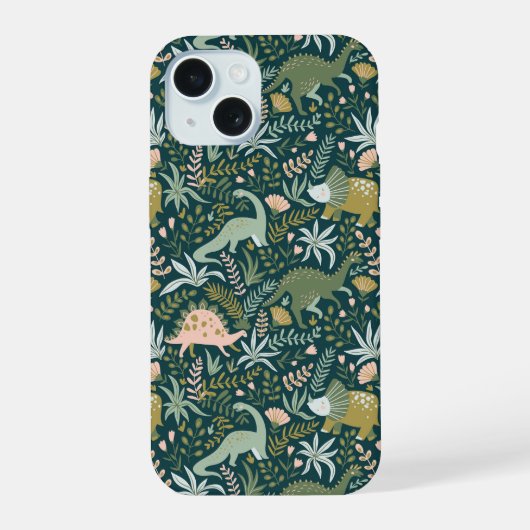 緑の恐竜柄 iPhone 15ケース (裏面)