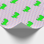 緑の恐竜 赤と青の水玉 ラッピングペーパー (角)