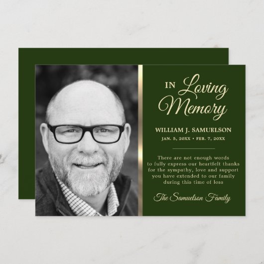 緑の悔やみや弔慰葬儀メモリありがとう写真 招待状 (正面/裏面)