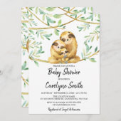 緑の愛らしいナマケモノのベビーシャワー招待状 招待状 (正面/裏面)