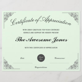 緑の感謝の証カスタム明書