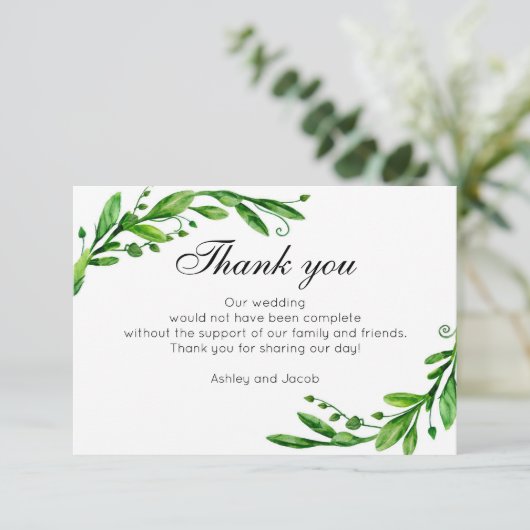 緑の感謝を込めて。植物の夏のウェディングノート サンキューカード (スタンド正面)