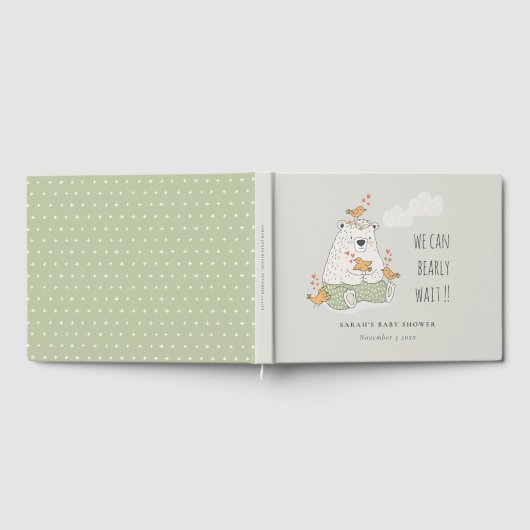 緑の我々はベアバードの赤ちゃんシャワーを待つことができる ゲストブック (全面)