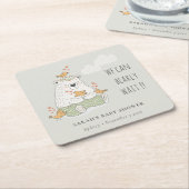 緑の我々はベアバードの赤ちゃんシャワーを待つことができる スクエアペーパーコースター (アングル)