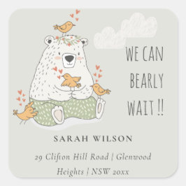 緑の我々はベアベビーシャワーのアドレスを待つことができる スクエアシール