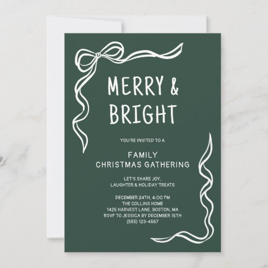 緑の手お洒落引き家族のクリスマスパーティー 招待状 (正面)