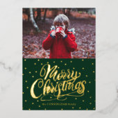 緑の手で手紙を書いたメリークリスマス 箔シーズンカード (正面)