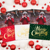 緑の手で手紙を書いたメリークリスマス 箔シーズンカード