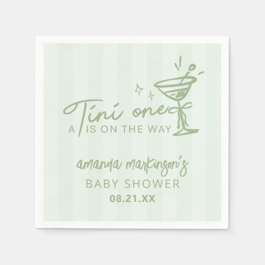 緑の手でTiniの赤ちゃんシャワーを1つ描画 スタンダードカクテルナプキン (正面)