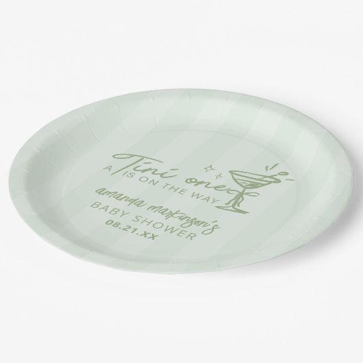 緑の手でTiniの赤ちゃんシャワーを1つ描画 ペーパープレート (アングル)