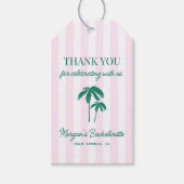 緑の手のひら ピンクの縞模様 ギフトタグ (正面)