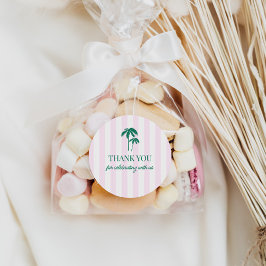 緑の手のひら ピンクの縞模様 ラウンドシール