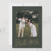 緑の手の文字"レジョイス"ホリデーフォトカード シーズンカード (正面)