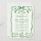 緑の手を引いたドードルお洒落赤ちゃんシャワー 招待状 (正面)