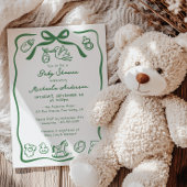 緑の手を引いたドードルお洒落赤ちゃんシャワー 招待状