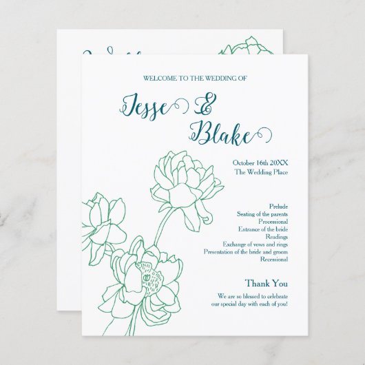 緑の手描き牡丹結婚の花 (正面/裏面)