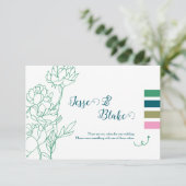 緑の手描き牡丹結婚の花 エンクロージャーカード (スタンド正面)